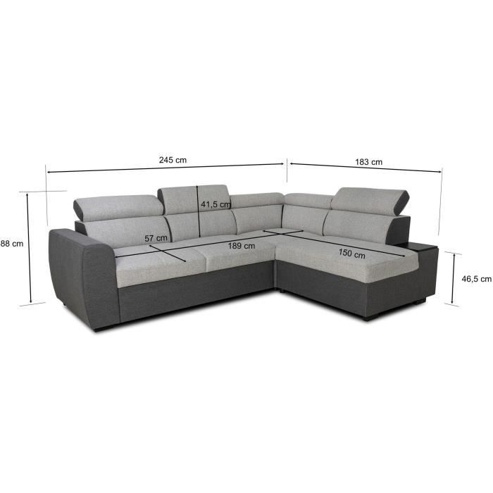 Sofá esquinero convertible reversible - 4/5 plazas - KELIO - Tela antracita/gris - 3 reposacabezas - 245 x 184 x 77/87 cm