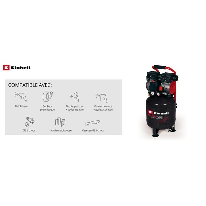 Einhell TE-AC 24 Silent Air Compressor (750 W, Max. 8 bar, 24L tank, 135 L/min, 57dB, oil-free and maintenance-free motor)