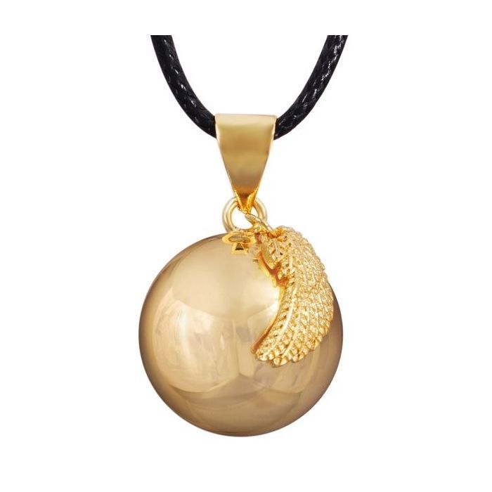 Bola de grossesse boule aile d'ange dorée avec collier en cuir