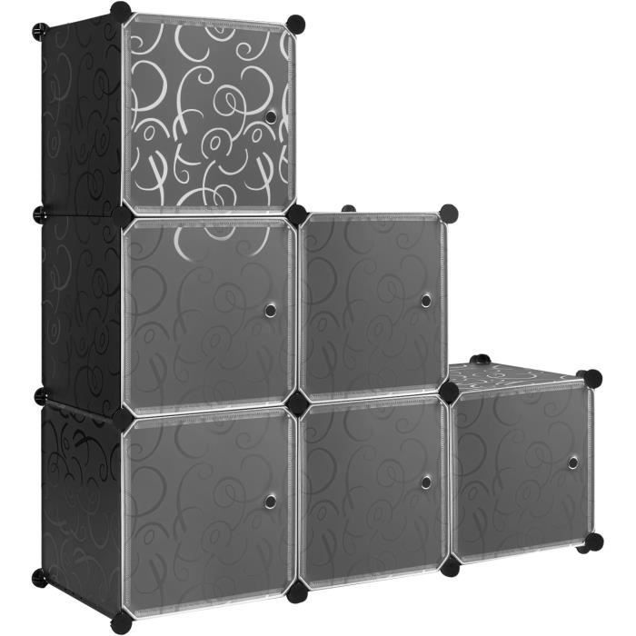 Armario de almacenamiento de plástico WOLTU, unidad de almacenamiento modular, 6 compartimentos, negro W0ITT0074