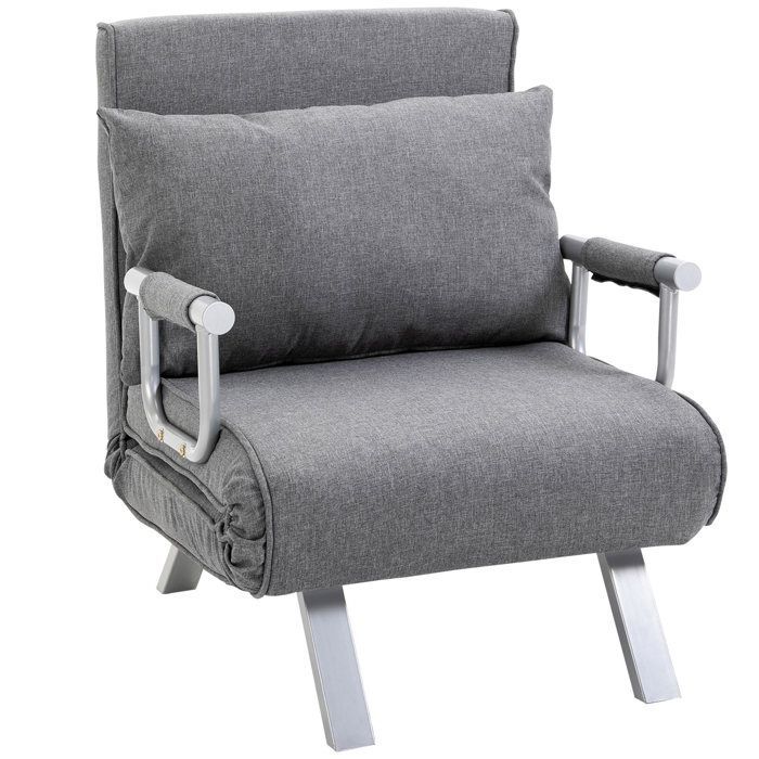 Poltrona/divano letto trasformabile - HOMCOM - 1 posto con rivestimento sfoderabile, alto comfort, gambe in metallo - lino - grigio chiaro