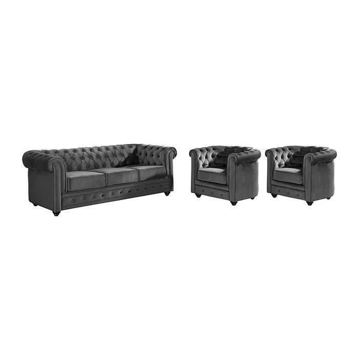 Divano a 3 posti e 2 poltrone CHESTERFIELD - Velluto antracite
