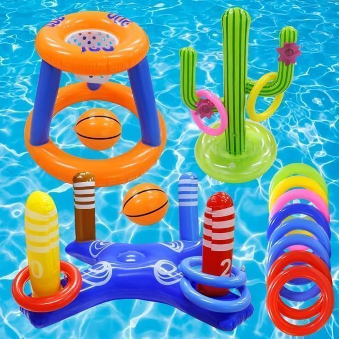 Inflatable Pool Toys - Basketball Hoop and Float Toss Game for Kids and Adults - Fun Summer Games