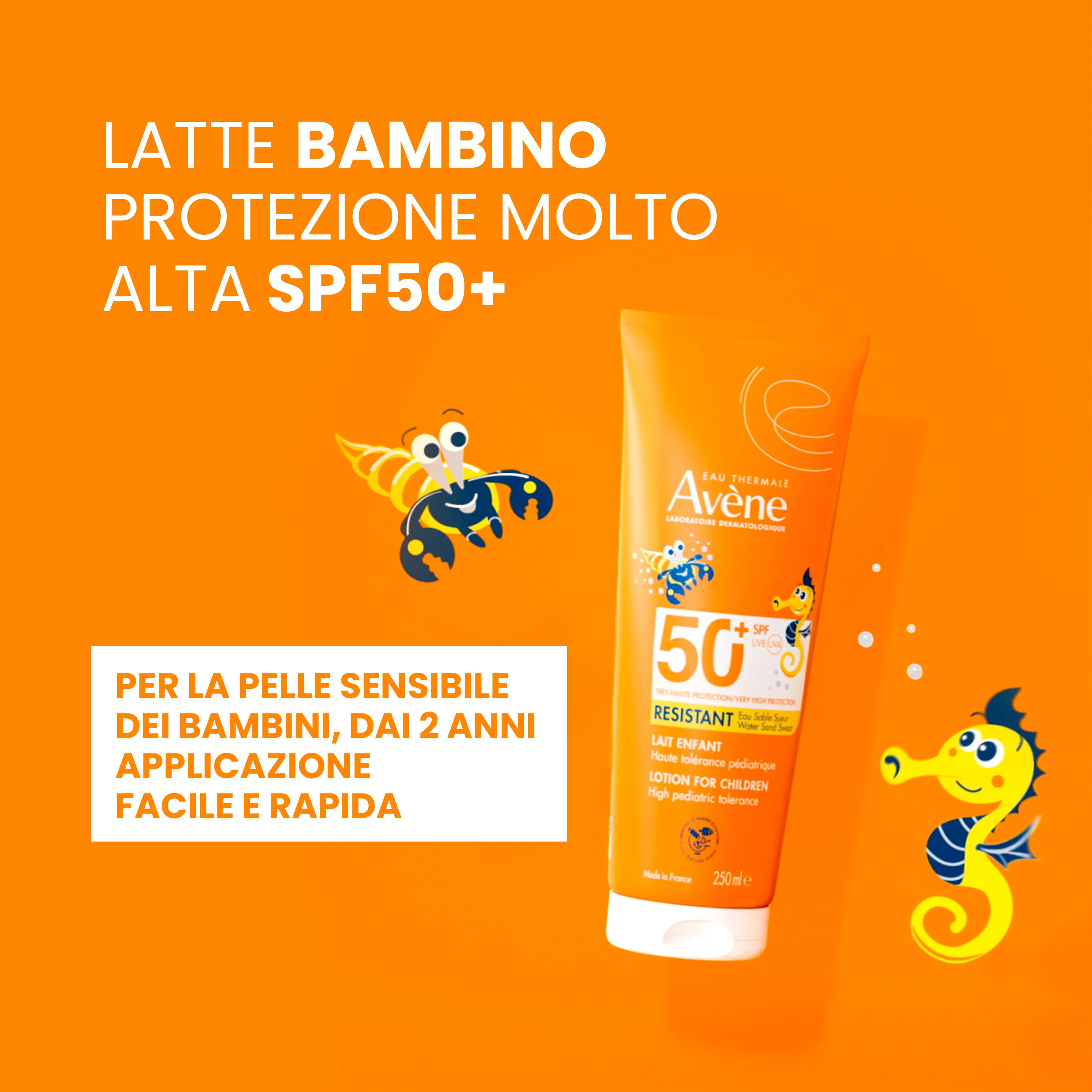 Suncare Latte Bambino SPF50+ - Crema Solare Bambini, Latte solare corpo alta prot., Prodotti per Bambini