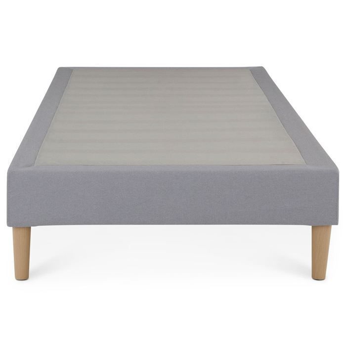 Base de cama tapizada PAIMPOL de 90 x 190 cm, estructura de madera y revestimiento de tela gris, estructura de cama con patas.