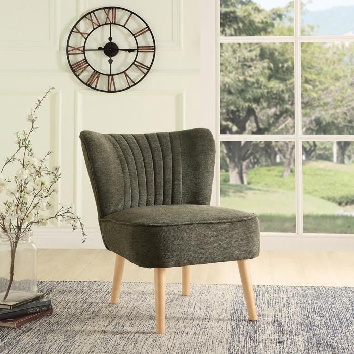 MARCEL Armchair, Khaki Green - Fabric seat, Black Metal legs