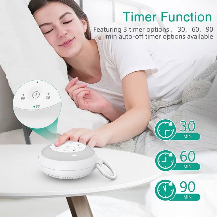 Night light with white noise machine, 24 sounds, 15 volume levels, timer, 8 colors, Bluetooth, recording