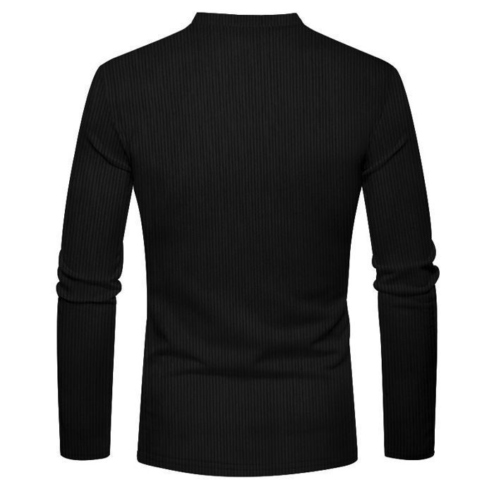 T-shirt casual da uomo a maniche lunghe in velluto a coste, vestibilità slim, scollo Henley, tinta unita, comoda - Taglia UE - Nero