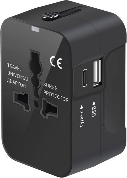 Adaptador de enchufe de viaje universal, con USB C, adaptador universal de Francia a EE. UU., UE, Reino Unido, Alemania, Australia, China y Japón, color negro.