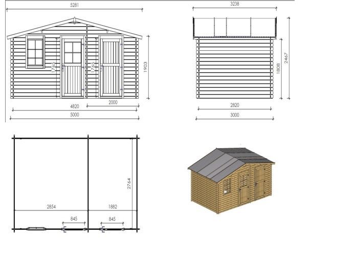 Casetta da giardino in legno - 15 m² - 5x3 m - spessore 28 mm - Colore: naturale - DOM578