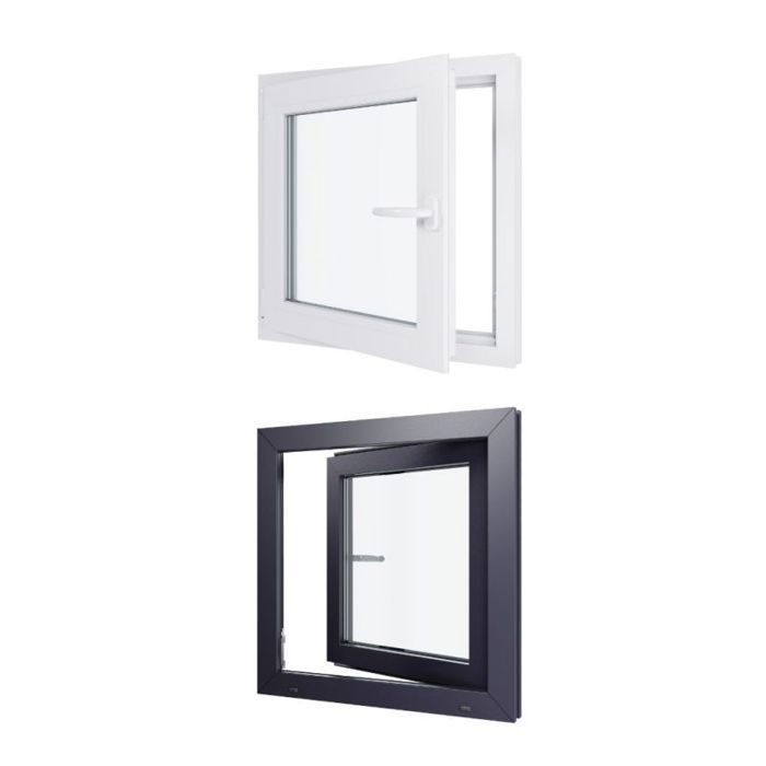 Fenêtre PVC - 700x700 mm -Triple Vitrage - Bicolore blanc int/anthracite ext-poignée à droite