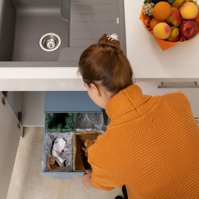 Cubo de basura de cocina Relaxdays con sistema extraíble, clasificación de residuos, plástico, 4 x 8 L, 35,1 x 34,3 x 48 cm (alto x ancho), gris.