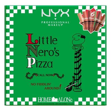 Sada profesionálního líčení Nyx Butter Gloss, Pizza Box, kazeta Home Alone, tělové odstíny rtů, limitovaná edice, 1 kus.