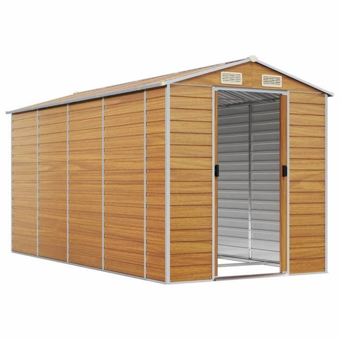 vidaXL Light Brown Garden Shed 191x385x198 cm Galvanized Steel, Garden Storage, Garden Tool Shed 3188278