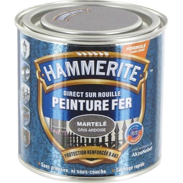 Peinture Hammerite fer martelé - JULIEN - 0,25l - Gris ardoise - Extérieur - Mat - Spécifique