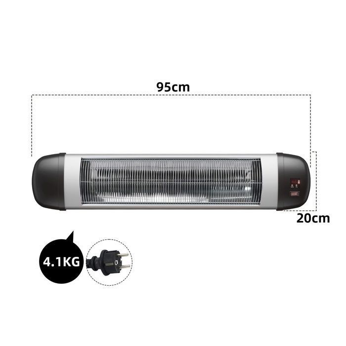 Chauffage infrarouge d'extérieur - NETTLIFE - 2500W - Mural - Télécommande - 3 niveaux de chaleur