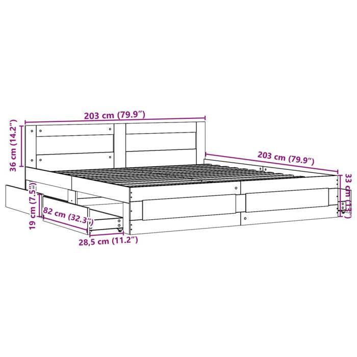 Estructura de cama vidaXL con cabecero, roble ahumado, 200x200 cm, muebles de dormitorio, cama doble, base de cama, estructura de cama