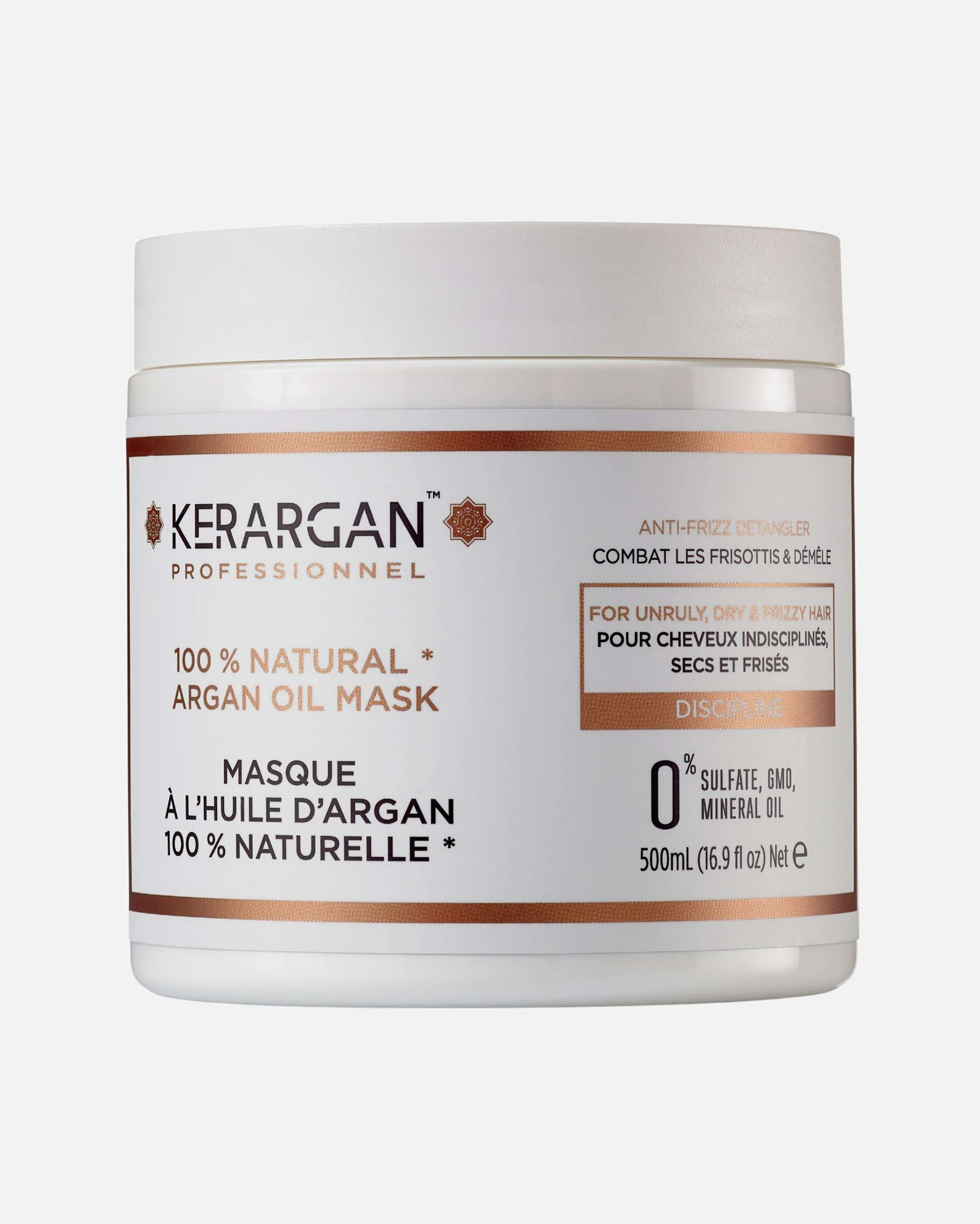 Kerargan Kerargan - Masque Disciplinant à l'Huile d'Argan pour Cheveux Indisciplinés, Secs et Frisés