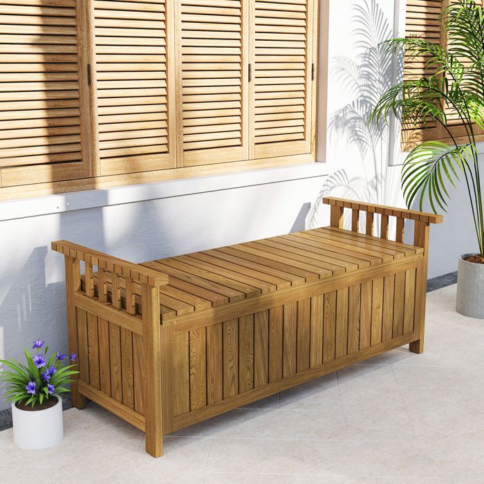 Garden bench - Outsunny - 2-seater - 151L storage - armrests - wooden - 240 kg load capacity - 128.5 x 52 x 53.5 cm - brown