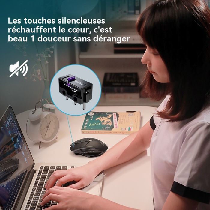 KINGCENTON Kabellose PC-Maus – 2,4 GHz optisch – 6 Tasten – 500-mAh-Akku – Schwarz