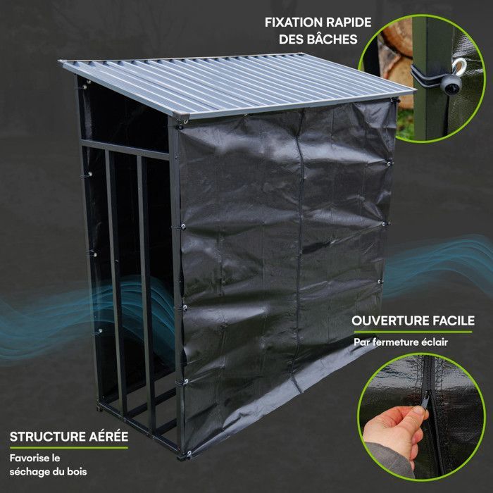 Suporte para lenha com telhado inclinado - capacidade de 3 metros cúbicos - comprimento de 186 cm - abrigo para lenha para uso externo - capa protetora