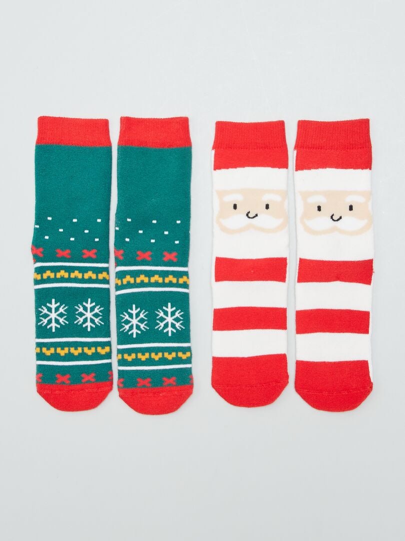 Juego de 2 pares de calcetines navideños - ROJOS