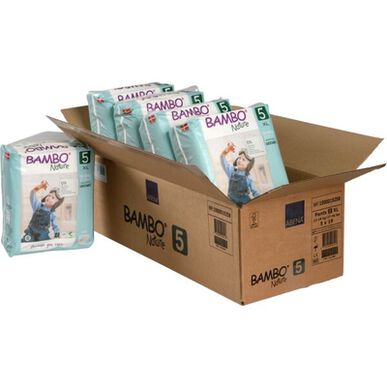 Pañales tipo pantalón Bambo Nature para niños y niñas, ropa interior ecológica T5, 12-18 kg, 19 unidades.