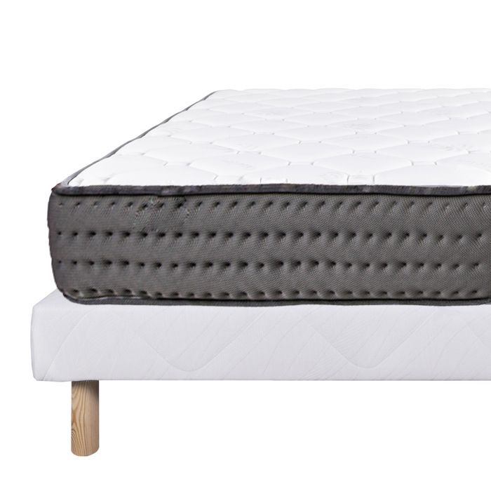 Set materasso CASTO 160x200 cm, schiuma ad alta densità, rigido, lato estivo/invernale, spessore 20 cm + base a doghe grigie, spessore 20 cm