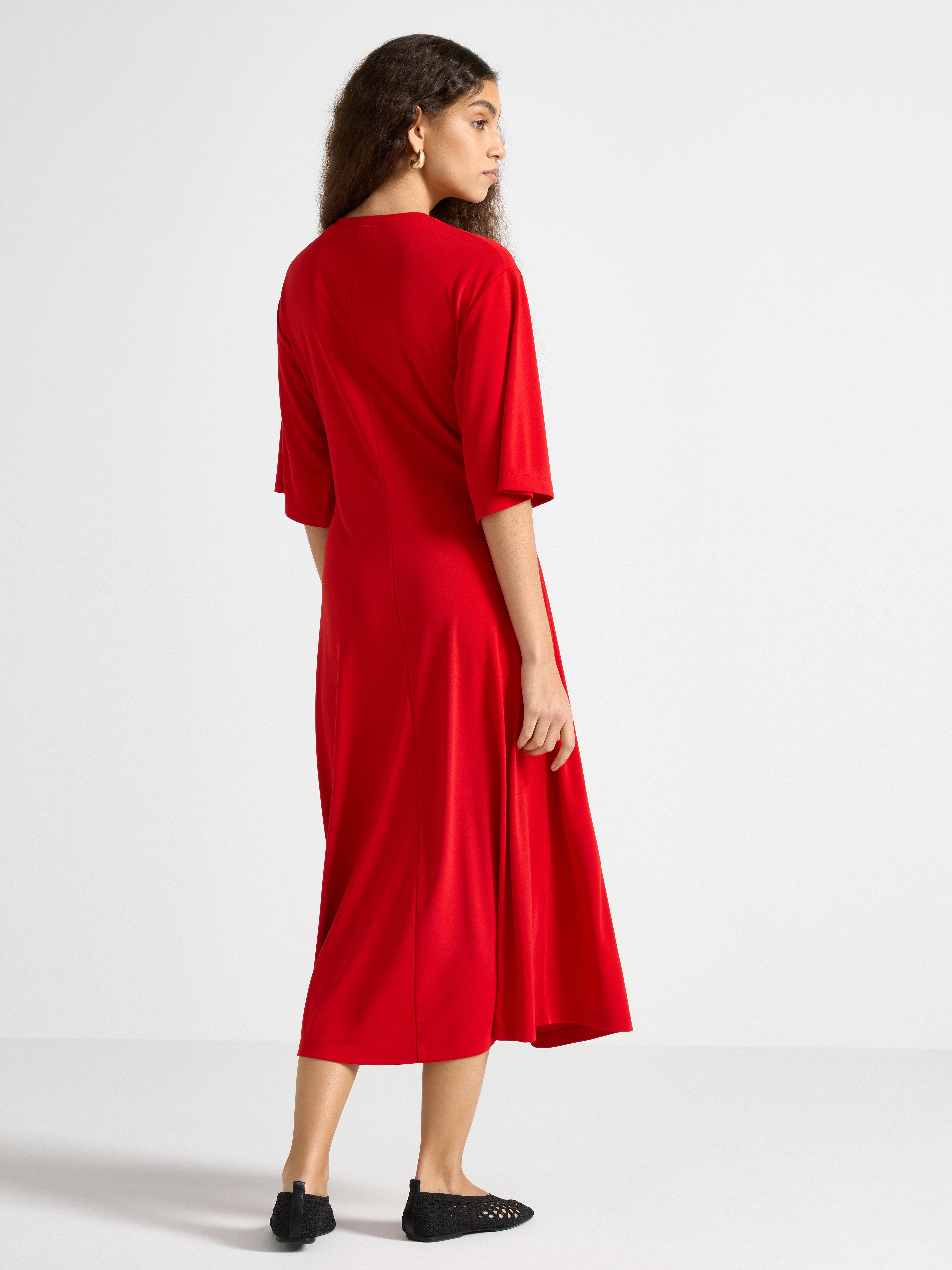 Vestido midi con detalle de lazo, rojo oscuro.