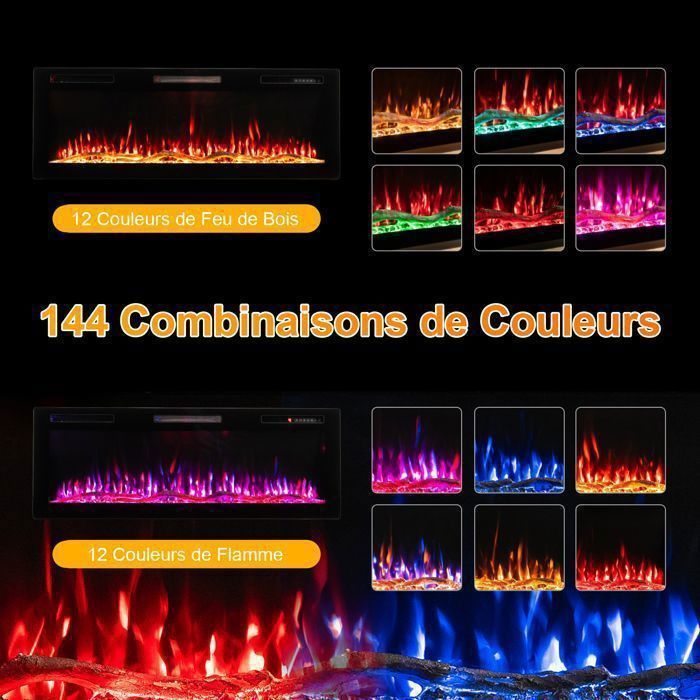 HOMAVO 50'' Cheminée Électrique, 1000/2000W, Flamme 3D, APP Contrôle, Minuterie, Sécutité Surchauffe, Meuble incluse