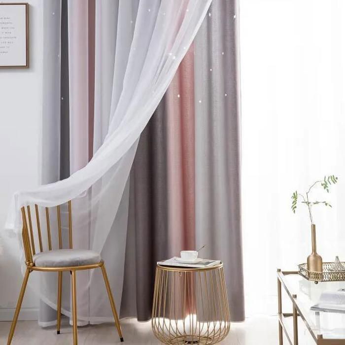 2 pièces - Rideaux occultants à double épaisseur pour la chambre  le salon, avec étoiles ajourées en dégradé simple 100x250cm-Gris