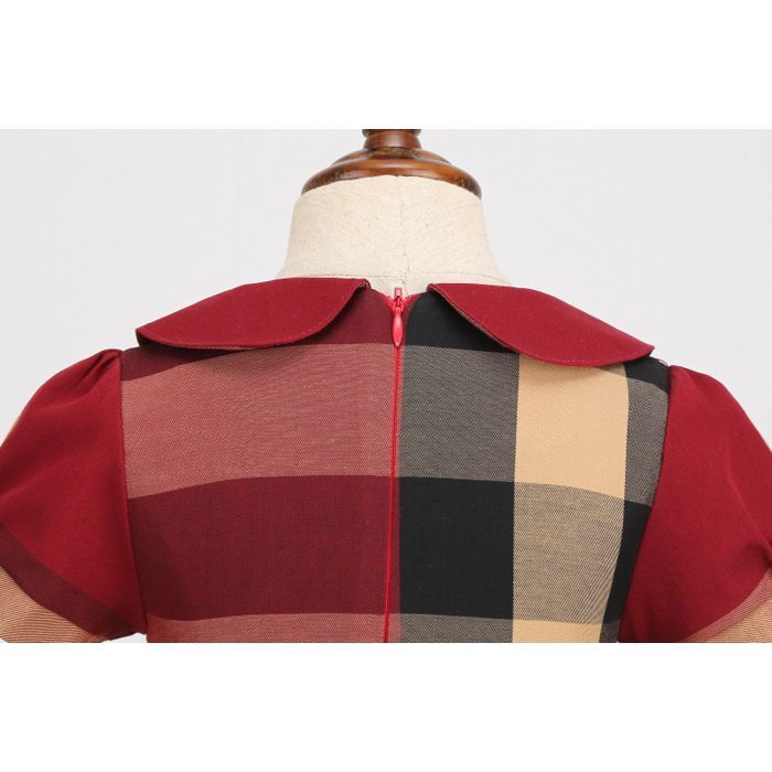 Baby Girl's Plaid Short-Sleeve Dress, 100% Comfortable Cotton - Red