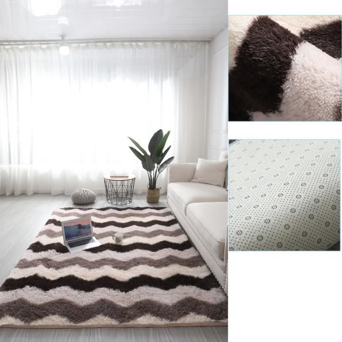 Alfombra de pelo largo para salón, 160 x 230 cm, marrón - Alfombra de pelo largo para un suelo cálido - Alfombra suave para dormitorio