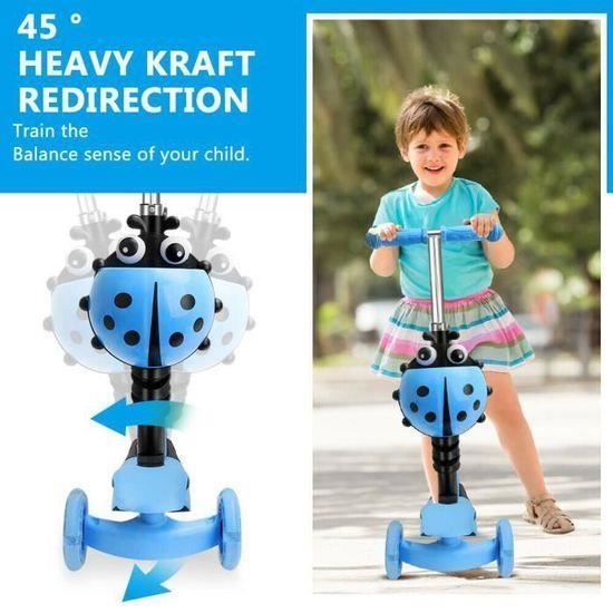 Trottinette Enfant - YOLEO - 5 en 1 - Siège Amovible - LED Roues - Bleu