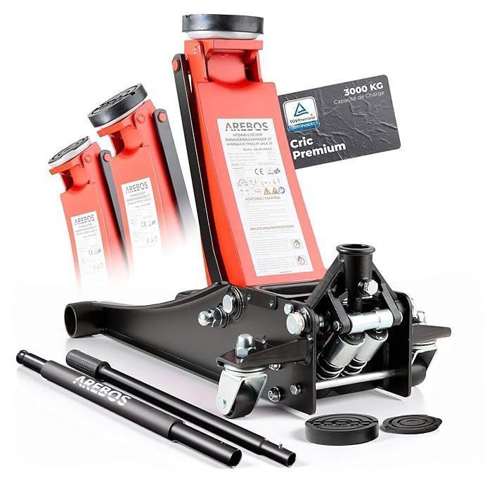 3T hydraulic jack – double lifting, extra-flat 75 mm, robust with rubber pads