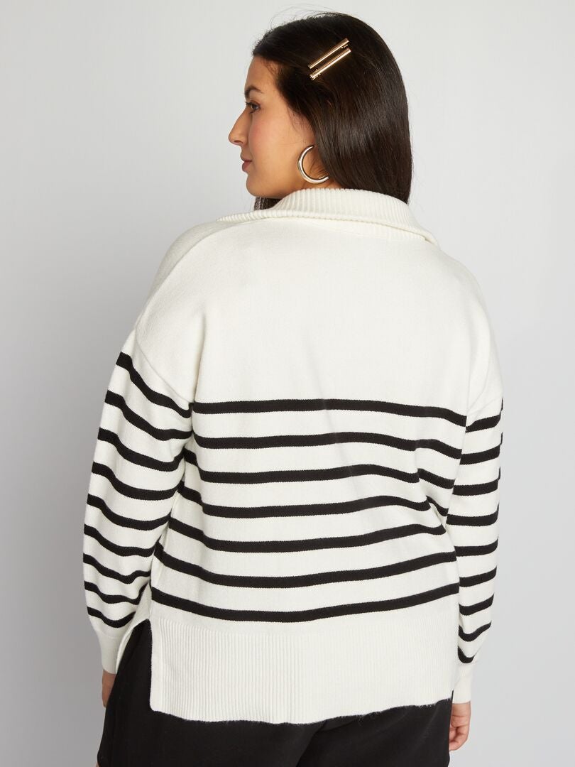 Jersey de cuello alto con cremallera y rayas - BLANCO