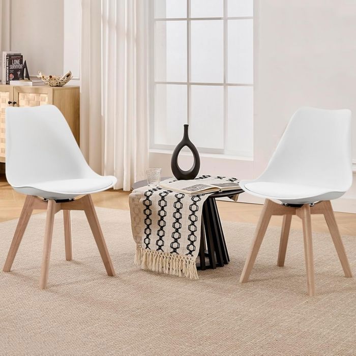 Set di 2 sedie girevoli WOLTU - Sedie da pranzo scandinave - Seduta imbottita in PU - Gambe in legno massello - Bianco