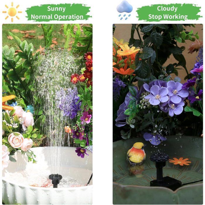 Solar fountain for pond, solar pump - Improved DIY fountain kit with 6 nozzles, 3m power cable