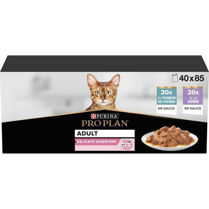 PRO PLAN Adulte Delicate Digestion Dinde Poisson Sauce 40x85g Pochons pour chat adulte