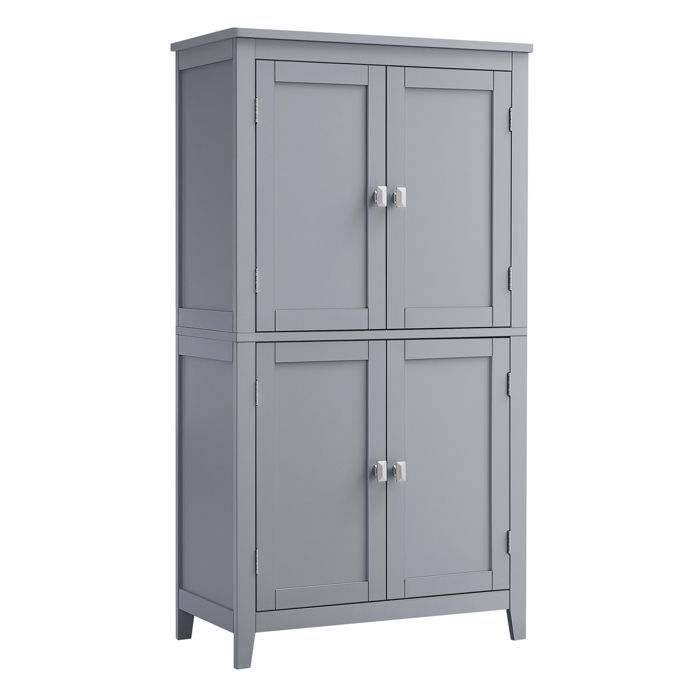 VASAGLE Armoire de Salle de Bain, Meuble de Rangement, Placard de Cuisine avec 4 Portes, Étagères Réglables, 30 x 60 x 110 cm, Gris