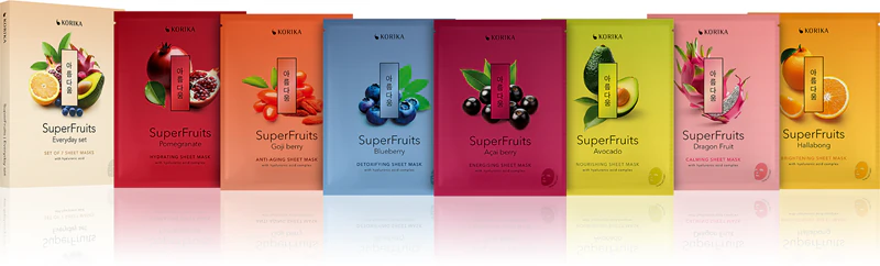 KORIKA SuperFruits Conjunto de 7 Máscaras Faciais de Tecido para Uso Diário