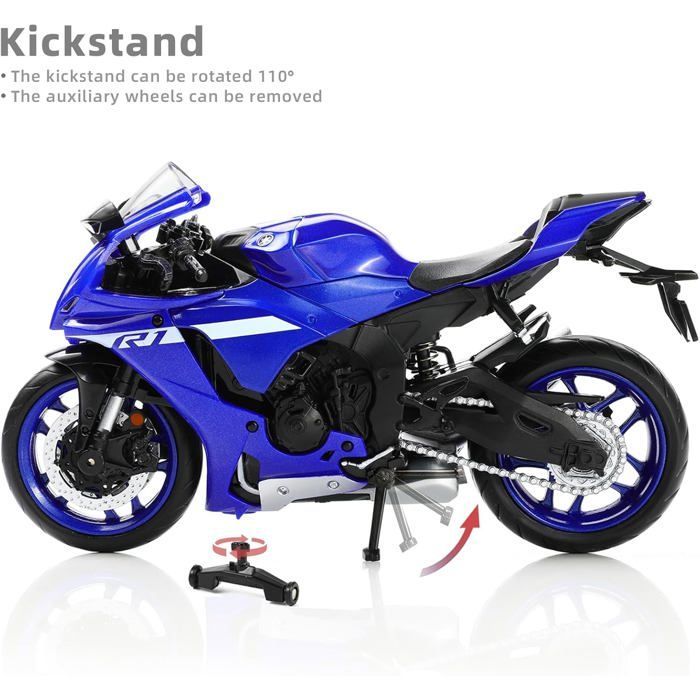 Modellino di moto in scala 1/12, mini giocattolo in metallo pressofuso, blu, sportivo, da corsa, collezione, regalo per bambini e ragazzi