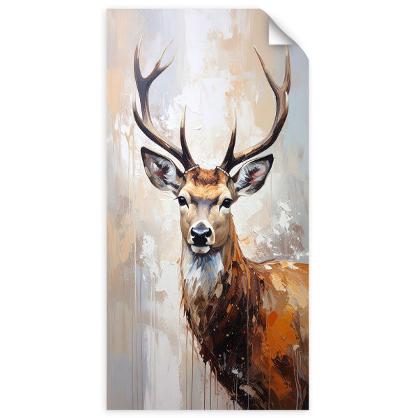 Naklejka samoprzylepna Feeby Portret Jeleń Natura Zwierzeta Beżowy 40x80