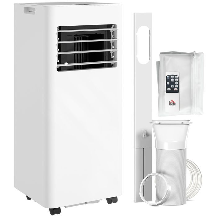Aire acondicionado portátil HOMCOM - 9000 BTU/H - Ventilador de refrigeración y deshumidificador 3 en 1 - Temporizador y control remoto - Blanco