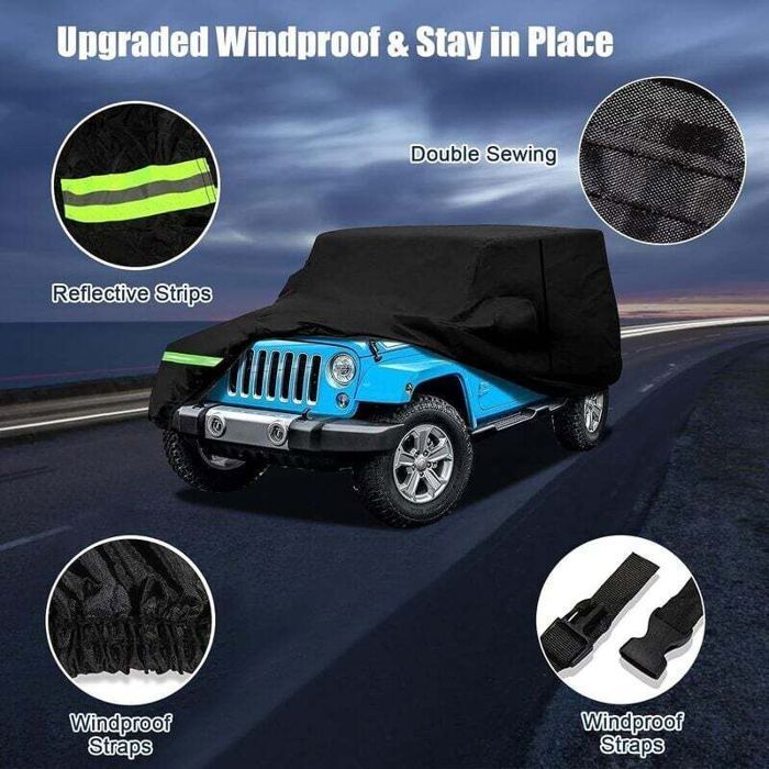 Funda impermeable para coche - PZCC - Para Jeep Wrangler de 2 puertas - CJ, YJ, TJ y JK - Tejido Oxford 210D