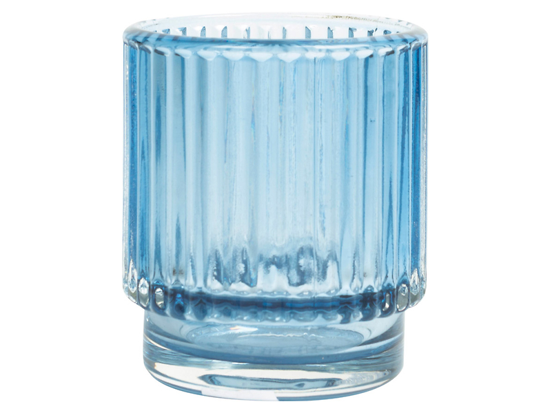 Świecznik szklany t-light Plisa 8 cm niebieski