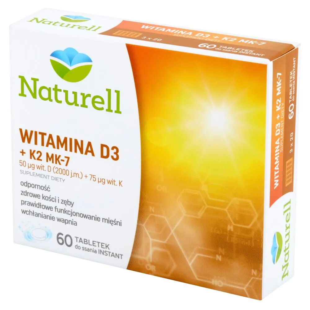 Naturell Witamina D3 + K2 MK-7, 2000 j.m. + 75 mcg, Tabletki do ssania instant