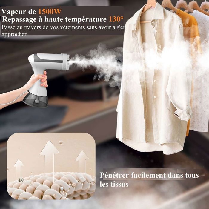 Défroisseur Vapeur à Main, Défroisseur Vapeur Vertical 1500W 300ML 130 Degré pour Vêtement Voyage Maison, Chauffage rapide, Blanc