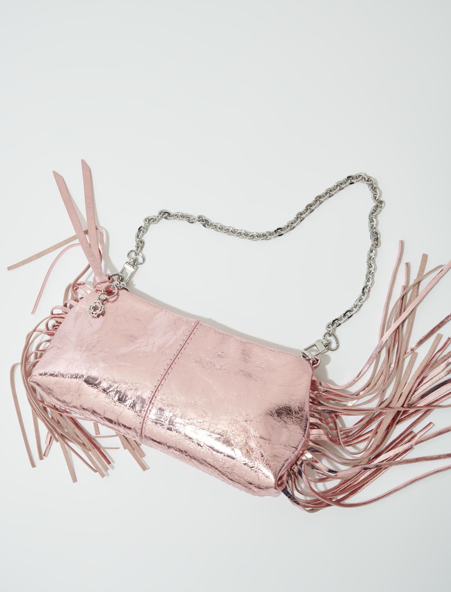 Geantă Miss M din piele metalică tip pouch - Roz metalizat