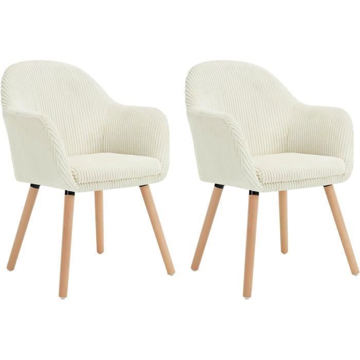 Conjunto de 2 cadeiras de jantar WOLTU, cadeiras de cozinha ergonômicas em veludo cotelê, pés de madeira maciça, bege W0ATT0207-2